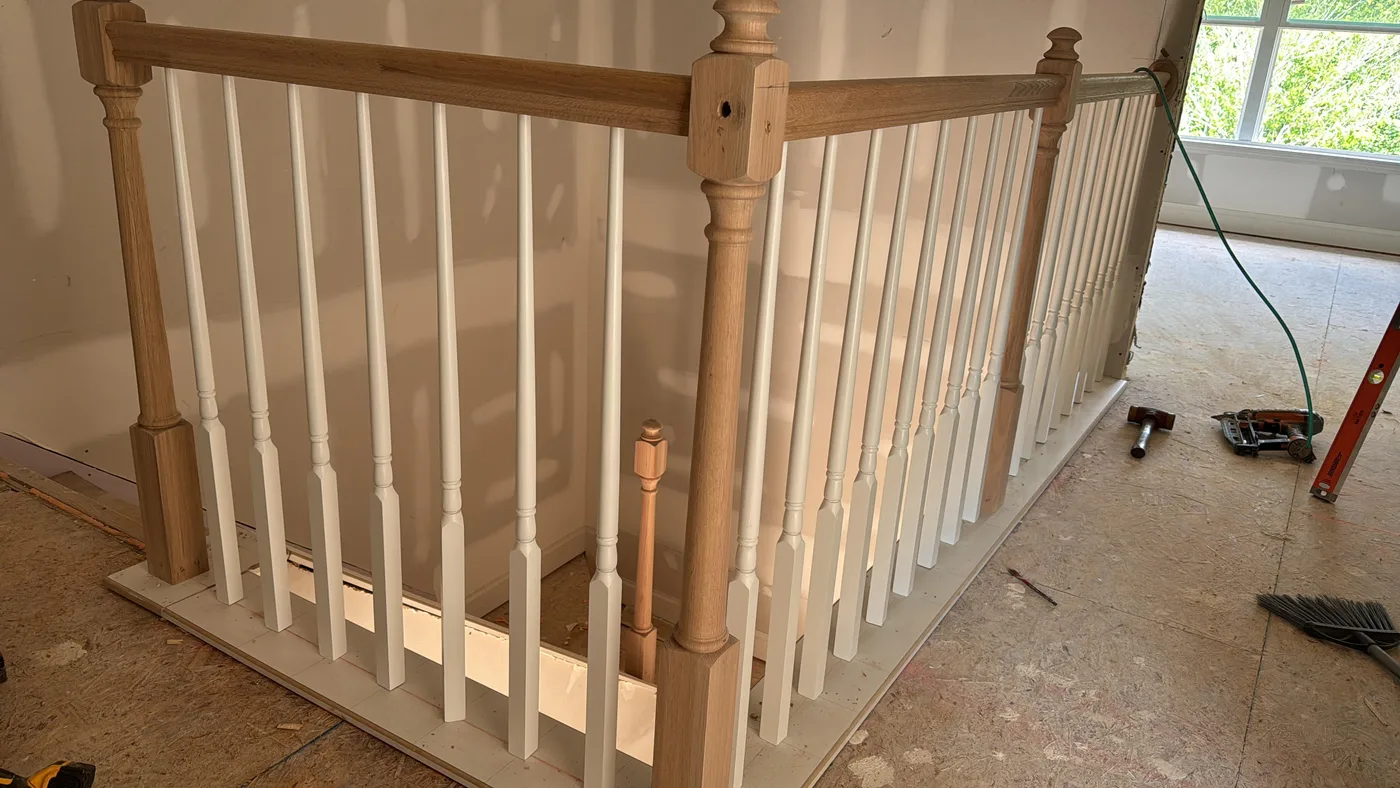 New stair railing and newel post installation